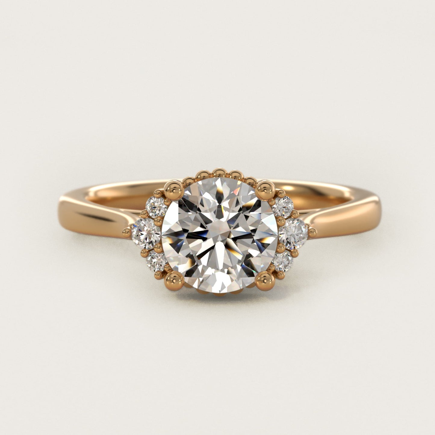 Bead Accent PavŽ Trio Side Stone Diamond Engagement Ring In 14K Yellow Gold By James Allen - Round Center