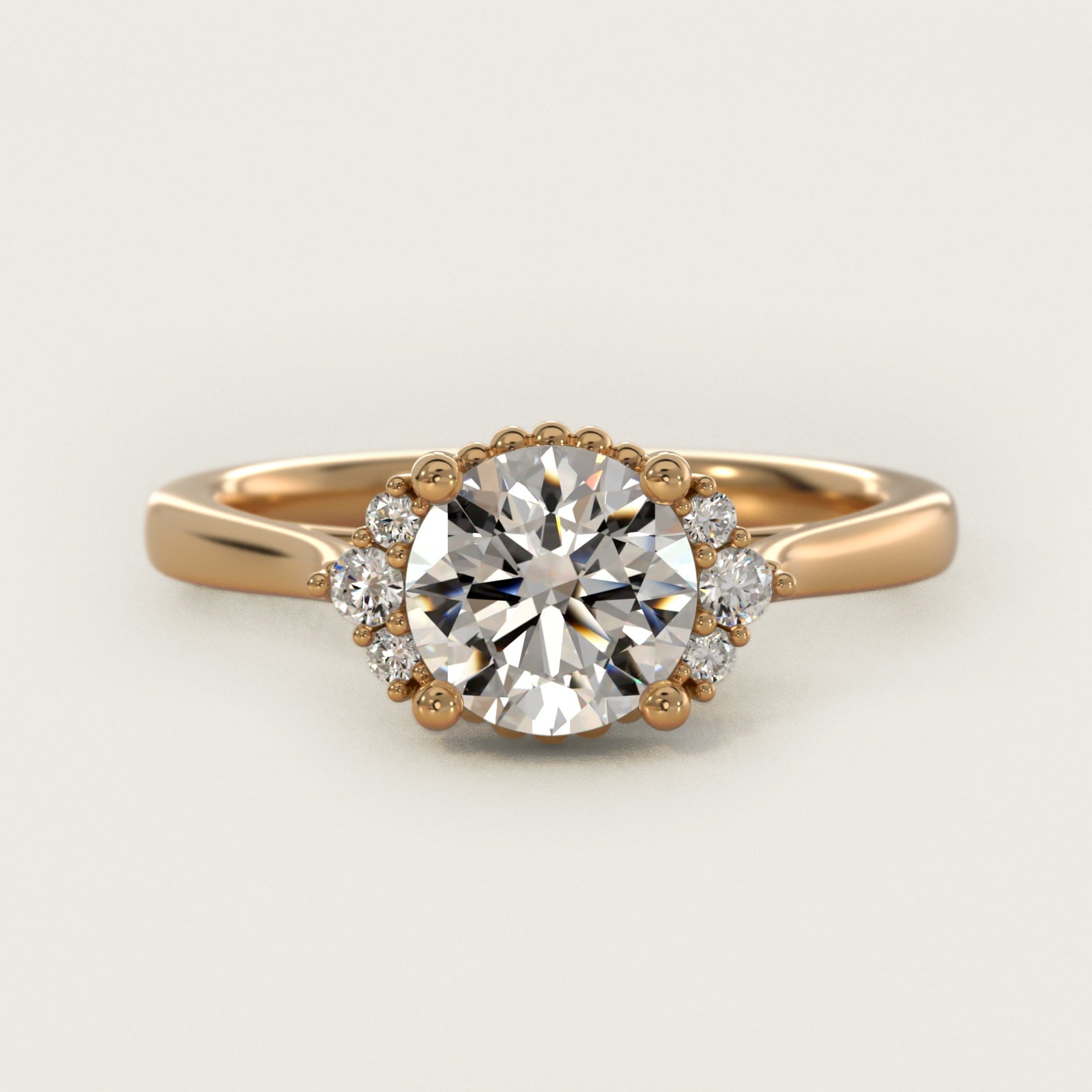 Bead Accent PavŽ Trio Side Stone Diamond Engagement Ring In 14K Yellow Gold By James Allen - Round Center
