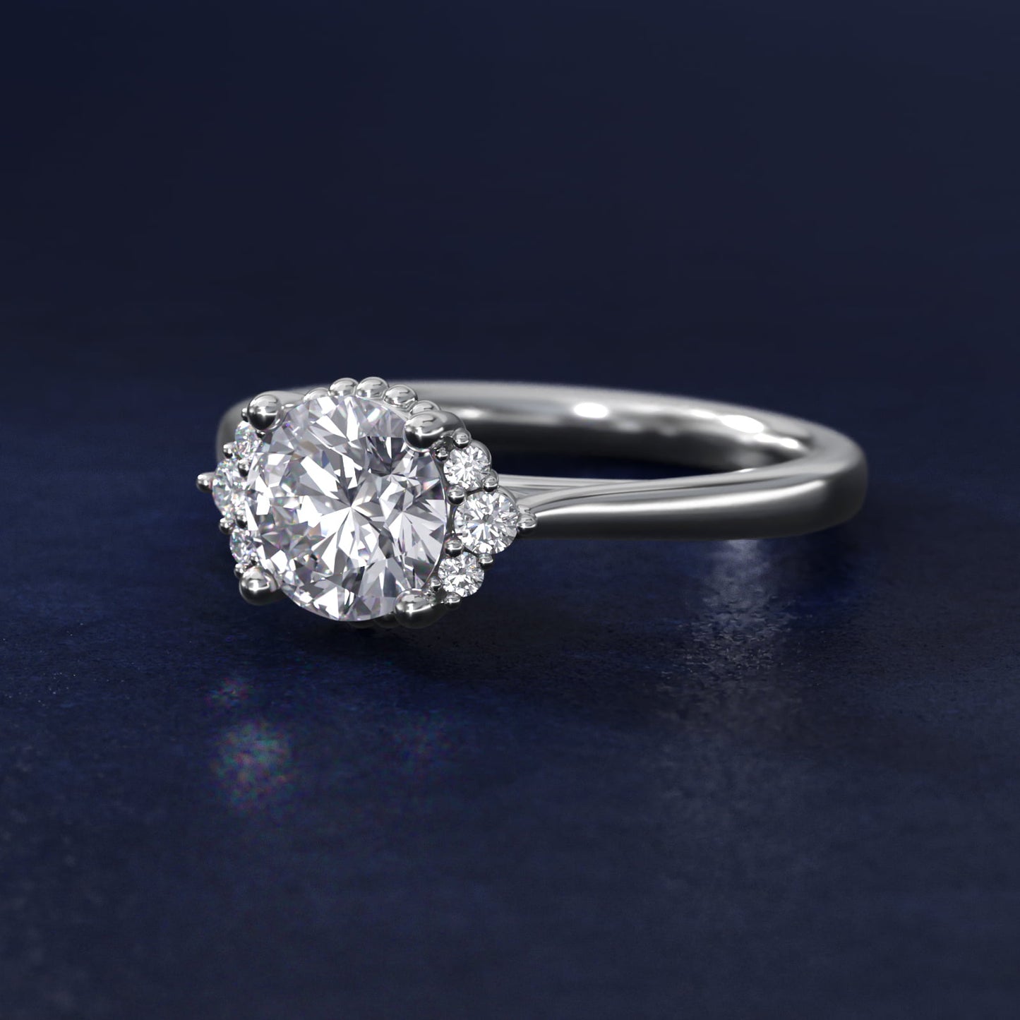 Bead Accent Pav? Trio Side Stone Diamond Engagement Ring In Platinum By James Allen - Round Center