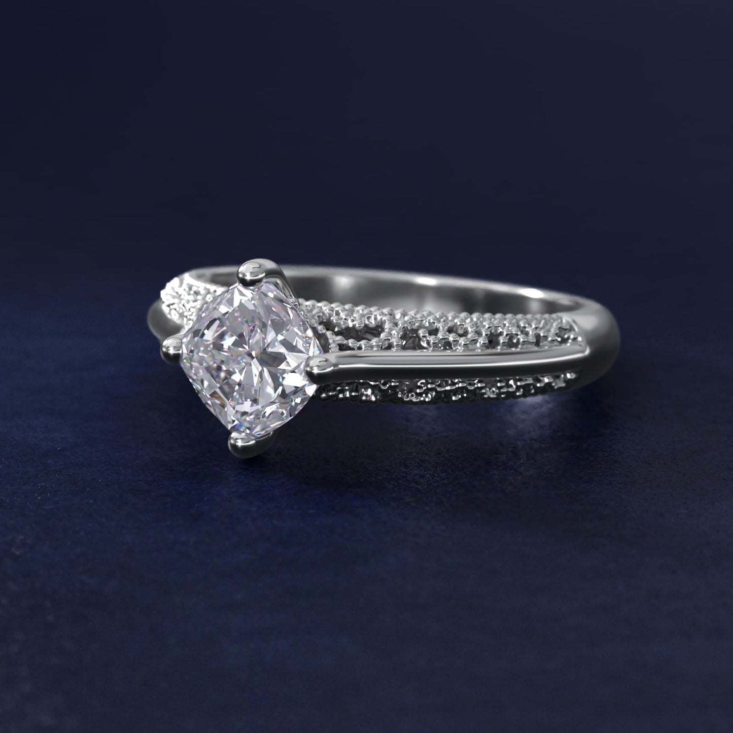 Beaded Filigree Cathedral Kite-Set Vintage-Style Engagement Ring In 14K White Gold By James Allen - Cushion Center