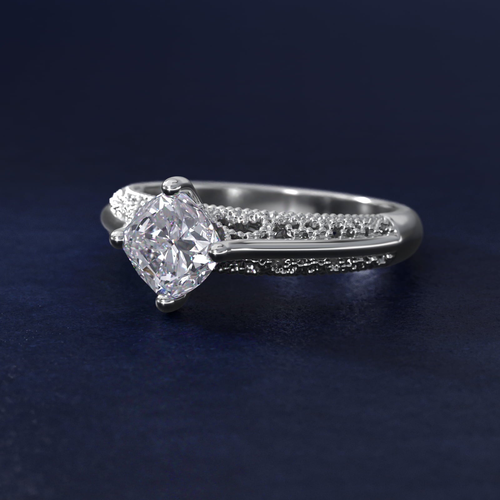 Beaded Filigree Cathedral Kite-Set Vintage-Style Engagement Ring In 14K White Gold By James Allen - Cushion Center