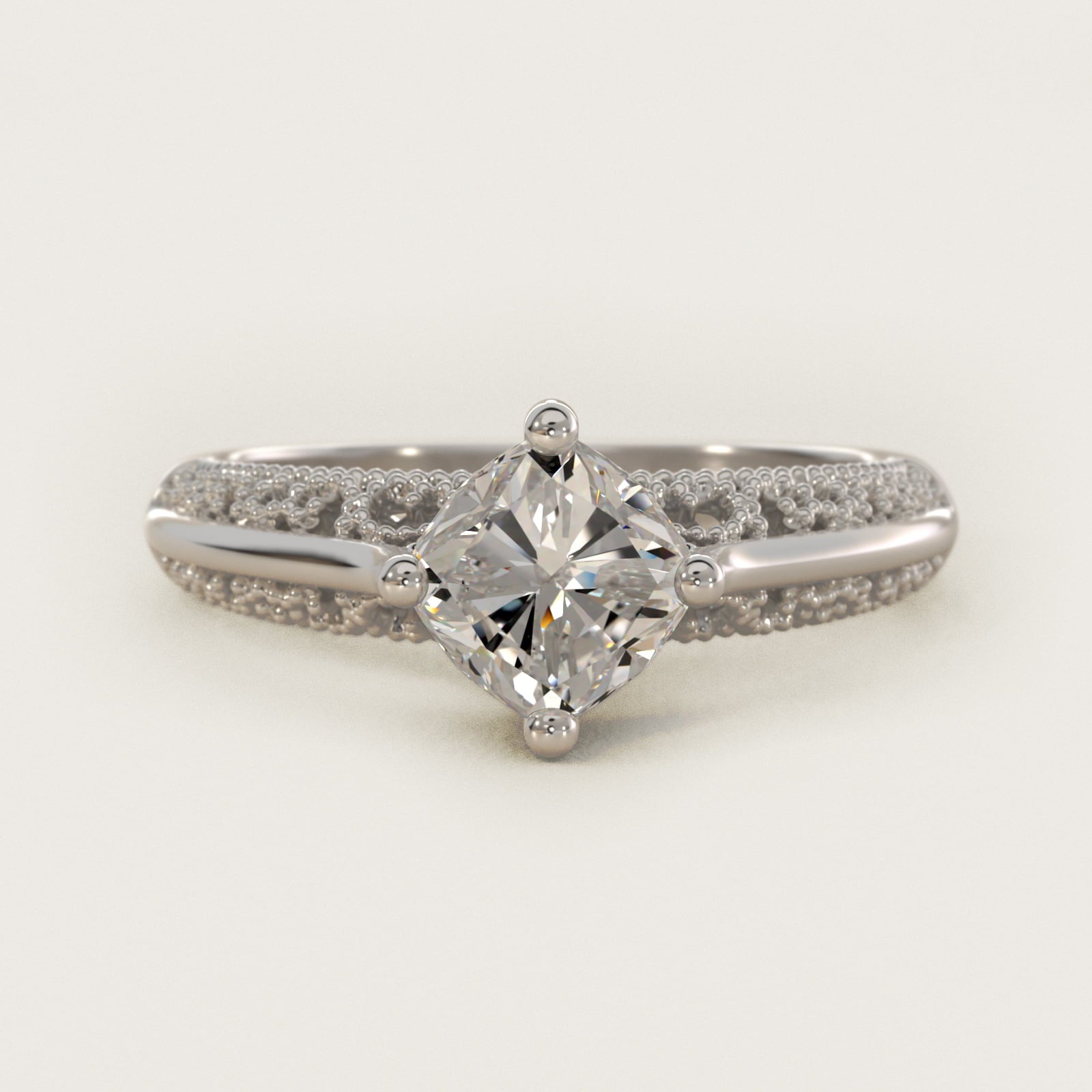 Beaded Filigree Cathedral Kite-Set Vintage-Style Engagement Ring In 18k White Gold By James Allen - Cushion Center