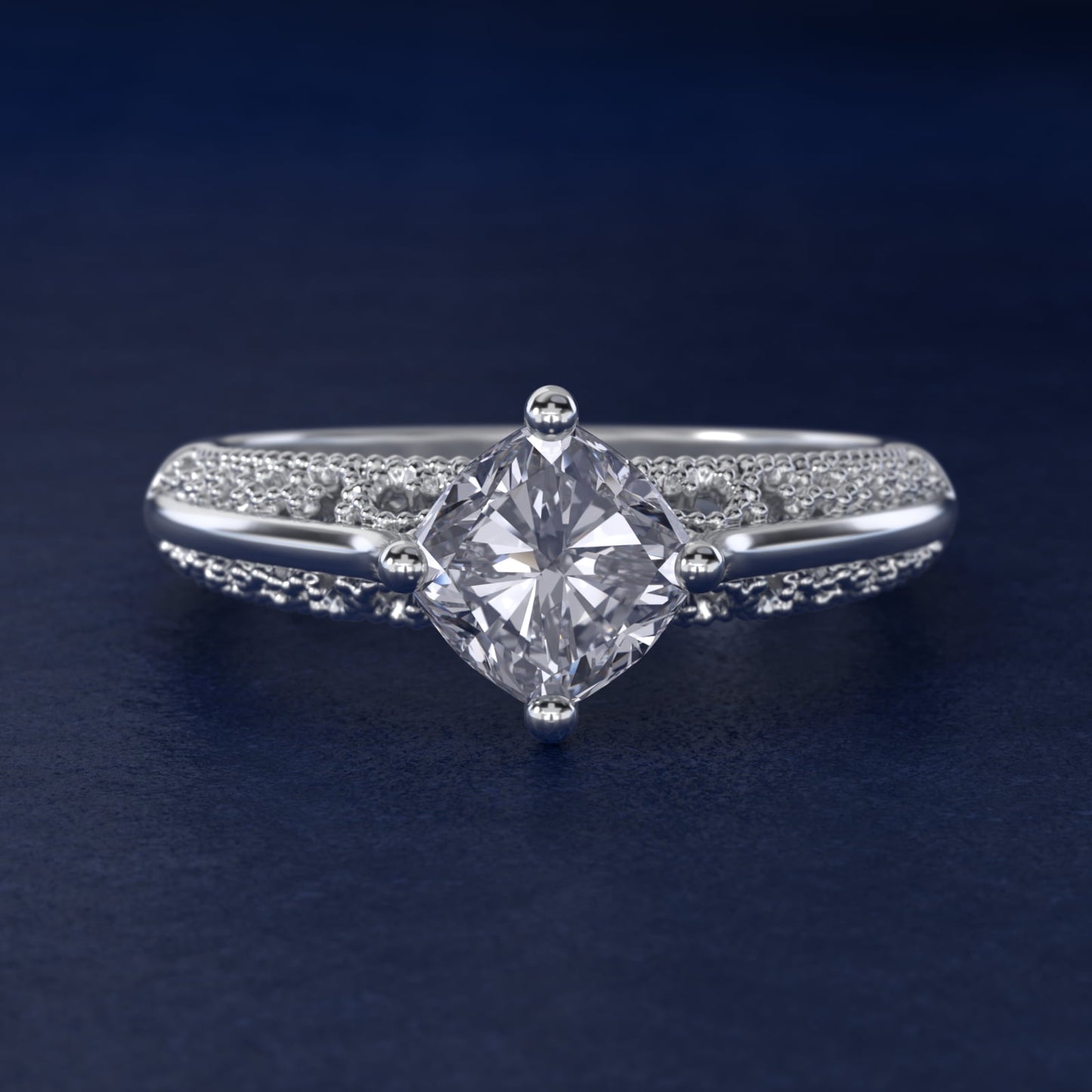 Beaded Filigree Cathedral Kite-Set Vintage-Style Engagement Ring In Platinum By James Allen - Cushion Center