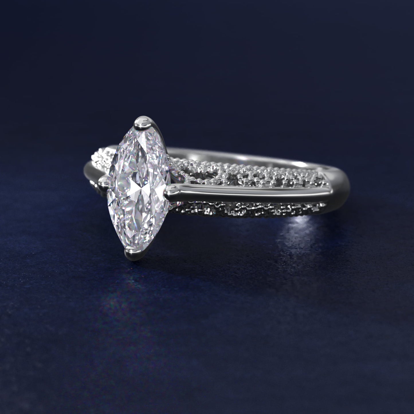 Beaded Filigree Cathedral Kite-Set Vintage-Style Engagement Ring In 14K White Gold By James Allen - Marquise Center