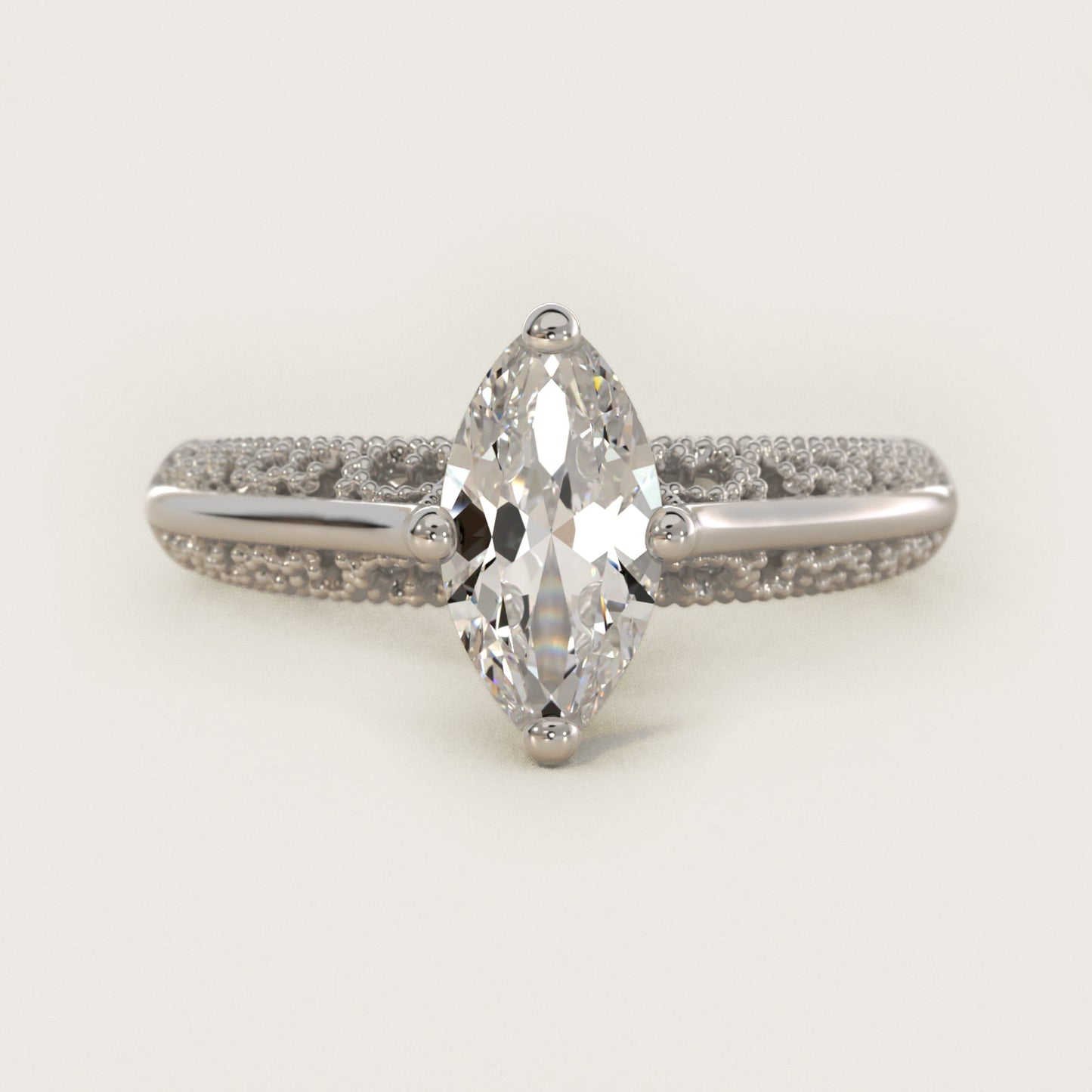 Beaded Filigree Cathedral Kite-Set Vintage-Style Engagement Ring In 14K White Gold By James Allen - Marquise Center