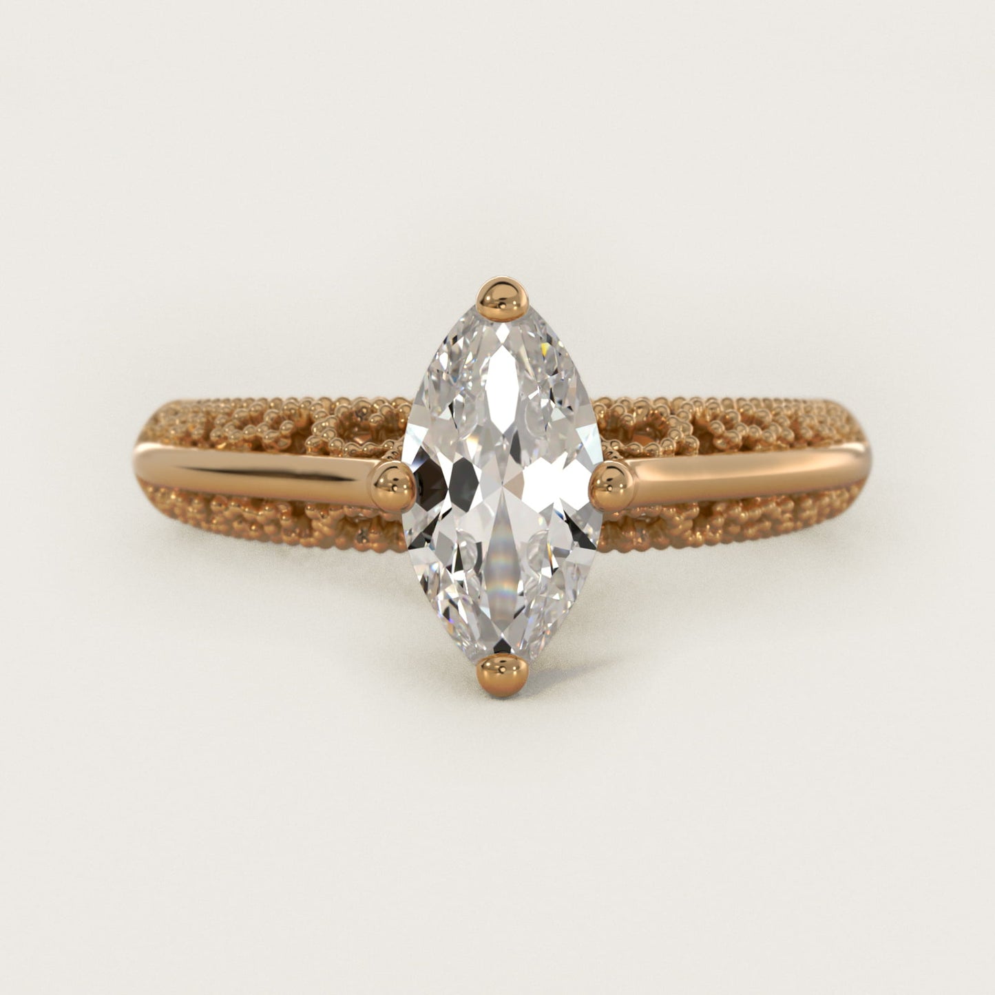 Beaded Filigree Cathedral Kite-Set Vintage-Style Engagement Ring In 18k Yellow Gold By James Allen - Marquise Center