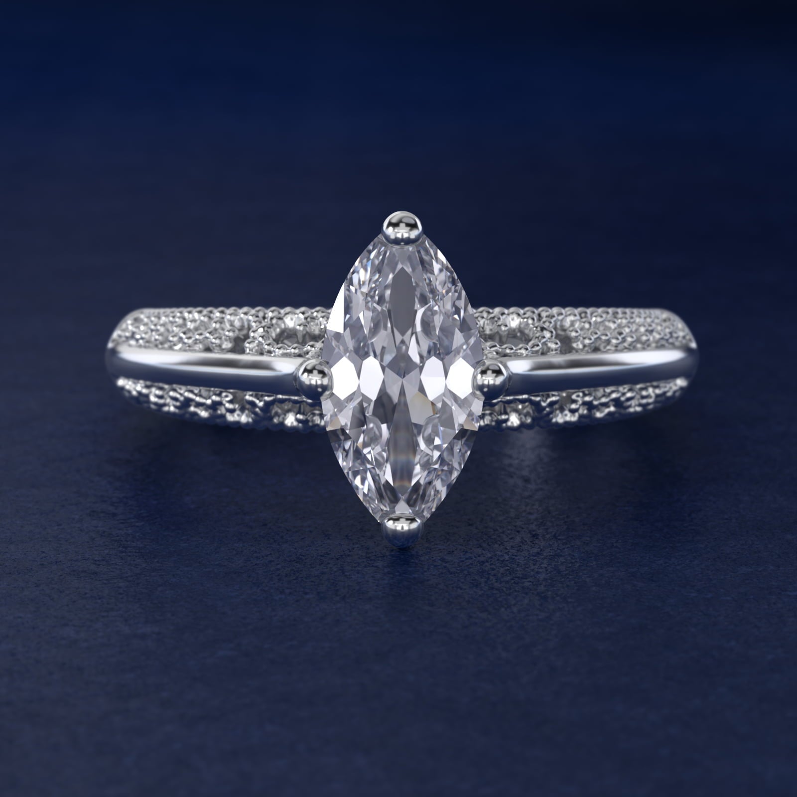 Beaded Filigree Cathedral Kite-Set Vintage-Style Engagement Ring In Platinum By James Allen - Marquise Center