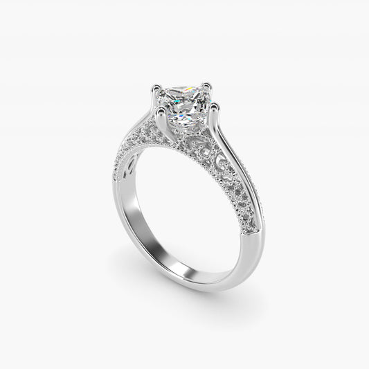 Beaded Filigree Cathedral Kite-Set Vintage-Style Engagement Ring In 14K White Gold By James Allen - Princess Center