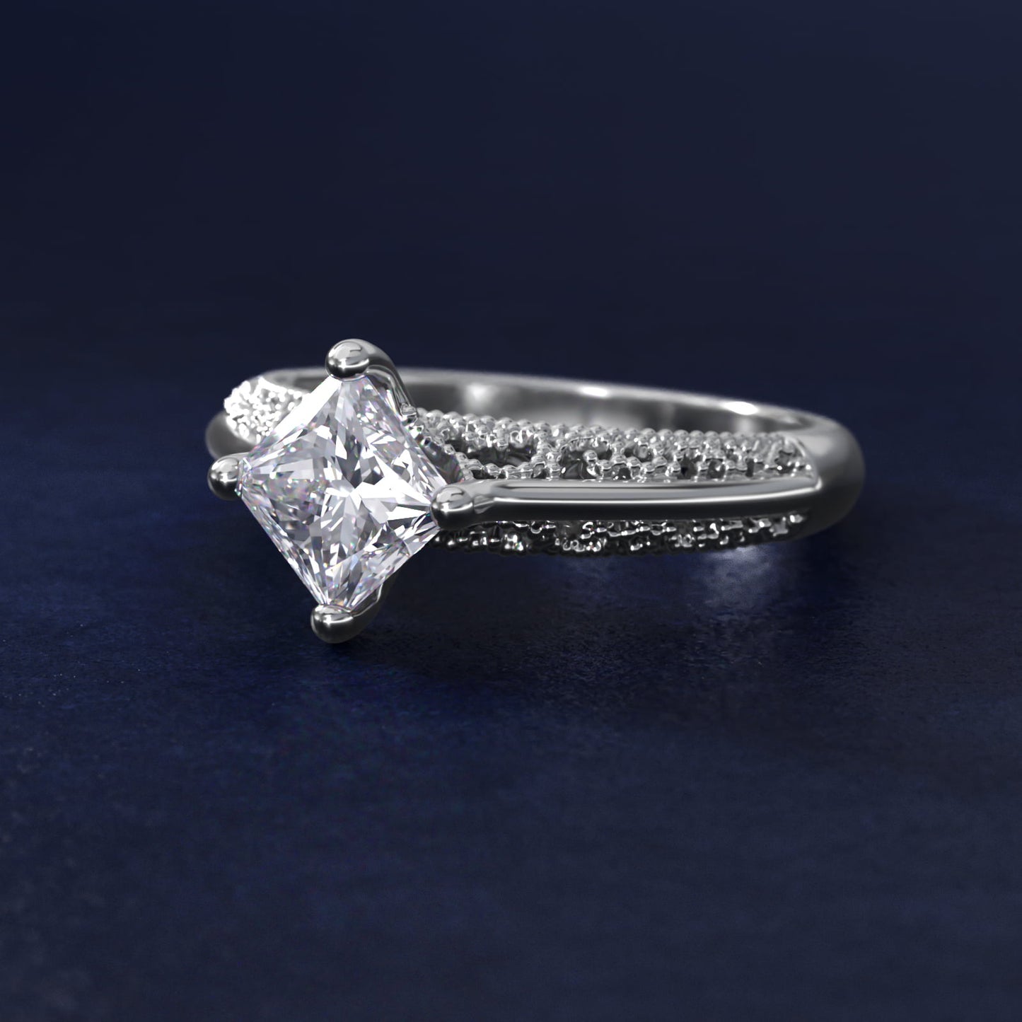 Beaded Filigree Cathedral Kite-Set Vintage-Style Engagement Ring In 18k White Gold By James Allen - Princess Center