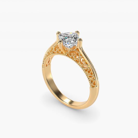 Beaded Filigree Cathedral Kite-Set Vintage-Style Engagement Ring In 18k Yellow Gold By James Allen - Princess Center