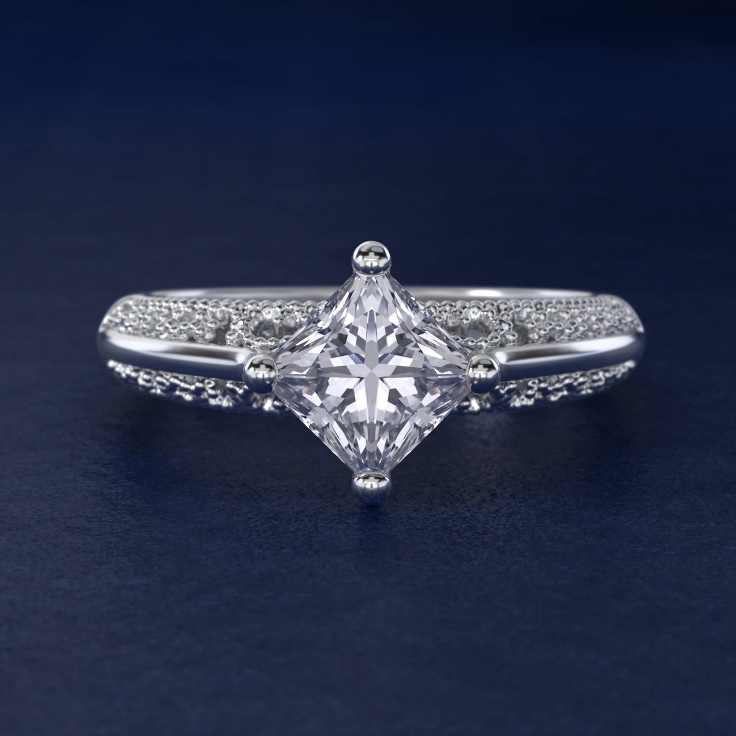 Beaded Filigree Cathedral Kite-Set Vintage-Style Engagement Ring In Platinum By James Allen - Princess Center