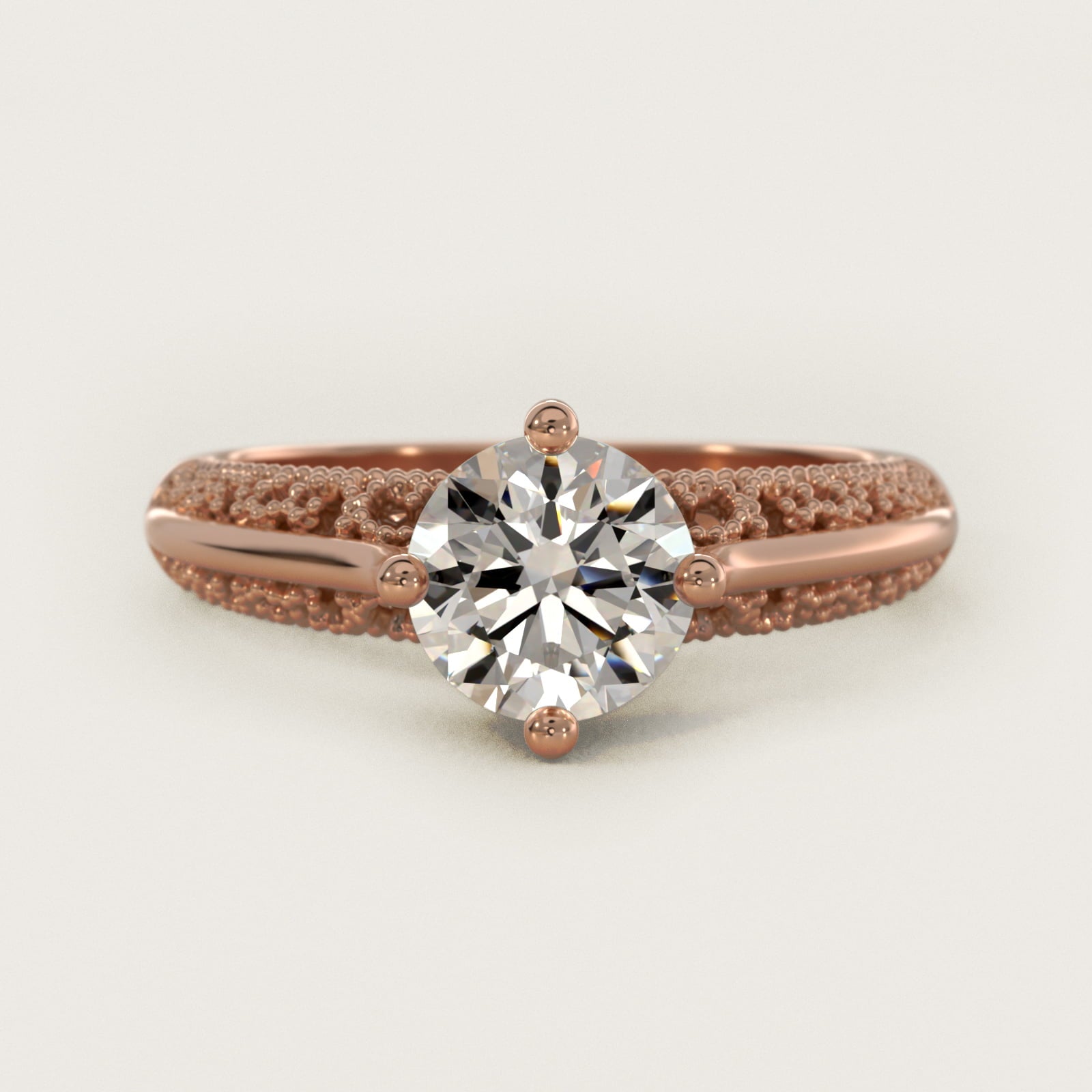 Beaded Filigree Cathedral Kite-Set Vintage-Style Engagement Ring In 14K Rose Gold By James Allen - Round Center