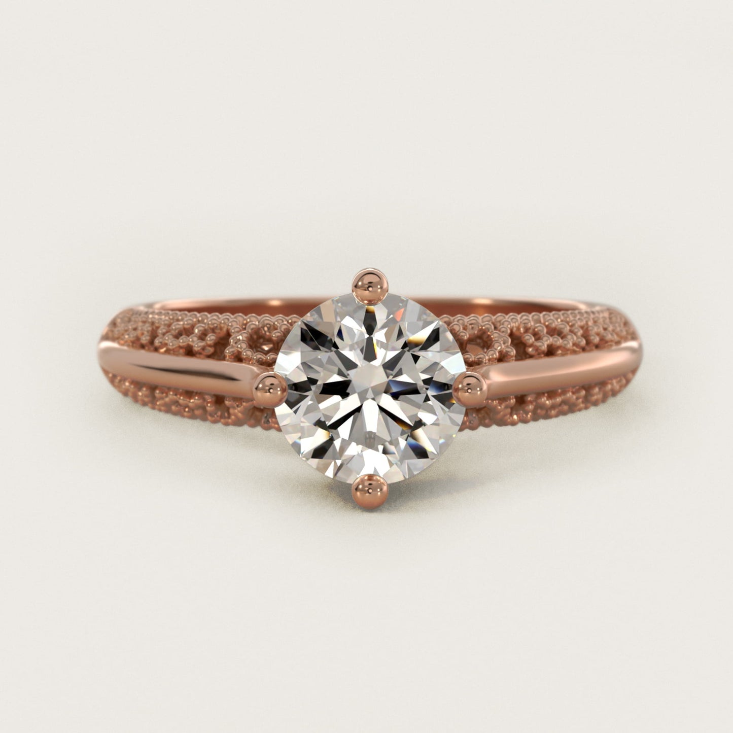 Beaded Filigree Cathedral Kite-Set Vintage-Style Engagement Ring In 18k Rose Gold By James Allen - Round Center