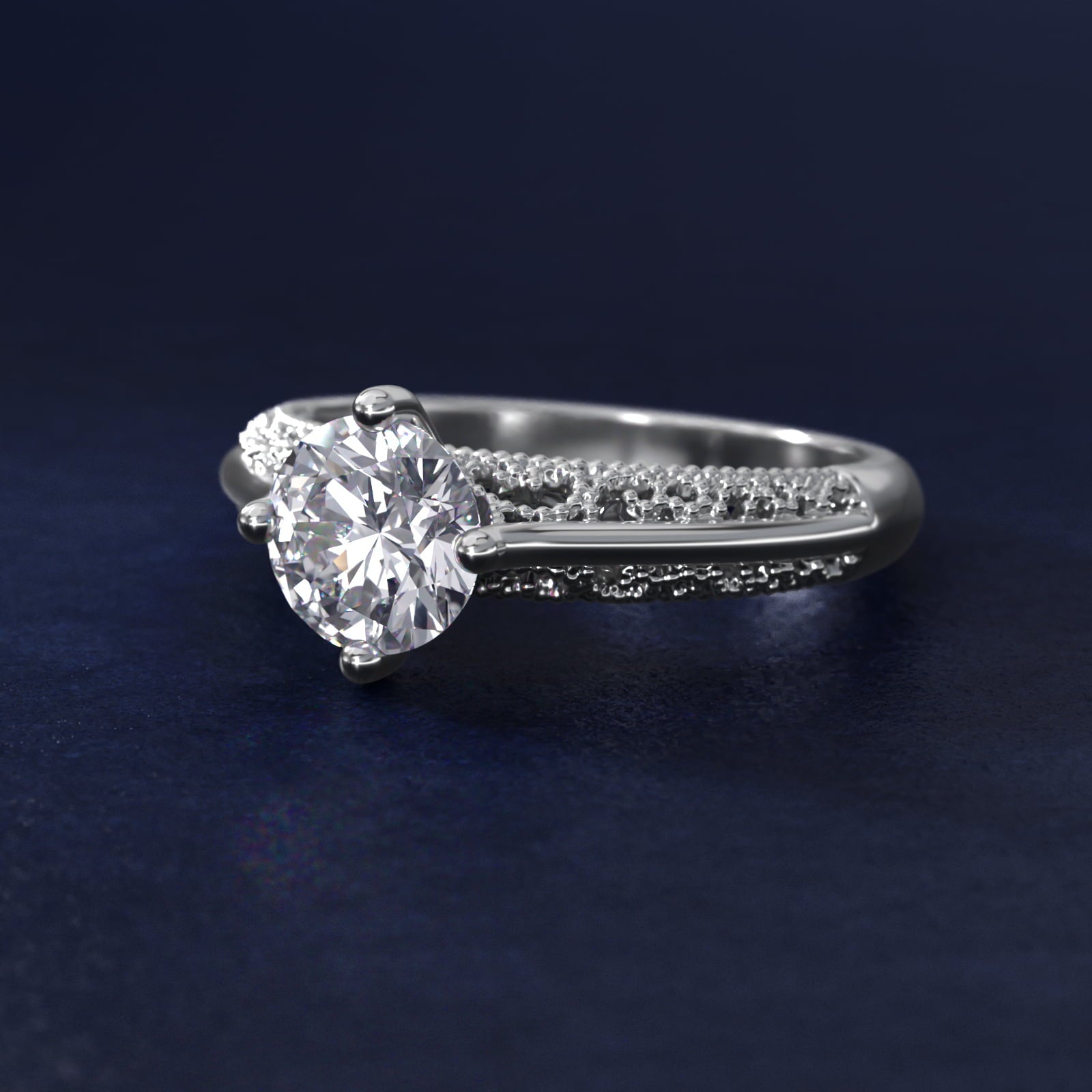 Beaded Filigree Cathedral Kite-Set Vintage-Style Engagement Ring In 14K White Gold By James Allen - Round Center