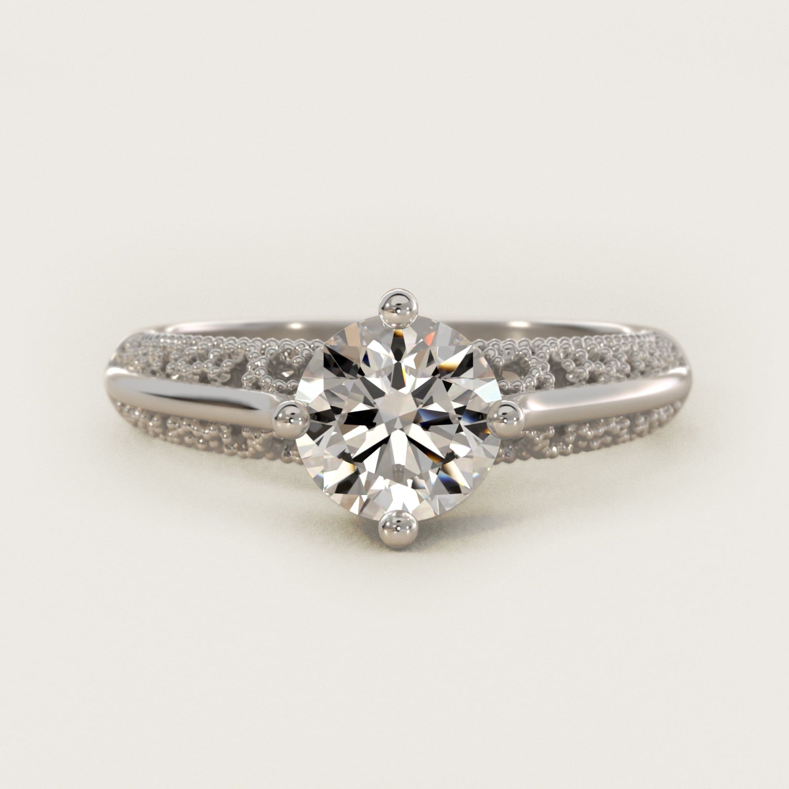 Beaded Filigree Cathedral Kite-Set Vintage-Style Engagement Ring In 14K White Gold By James Allen - Round Center