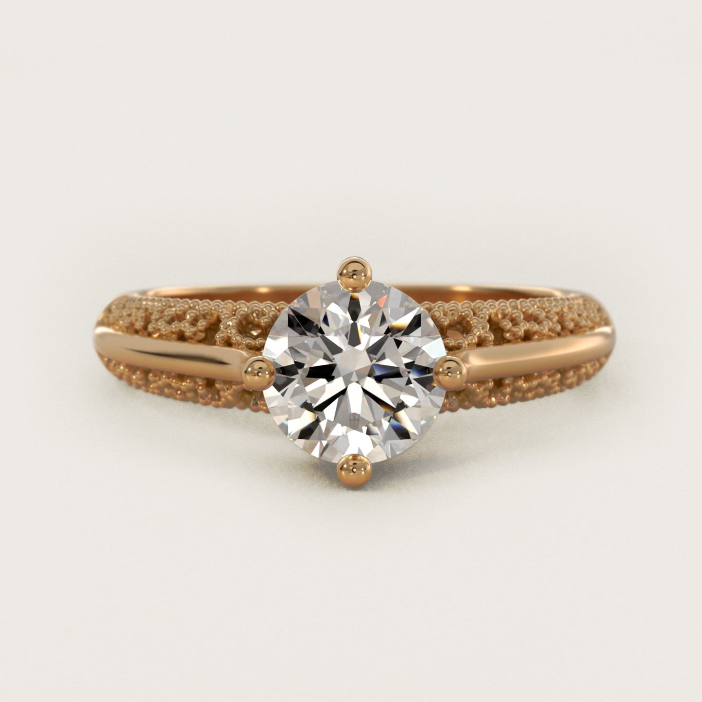Beaded Filigree Cathedral Kite-Set Vintage-Style Engagement Ring In 18k Yellow Gold By James Allen - Round Center