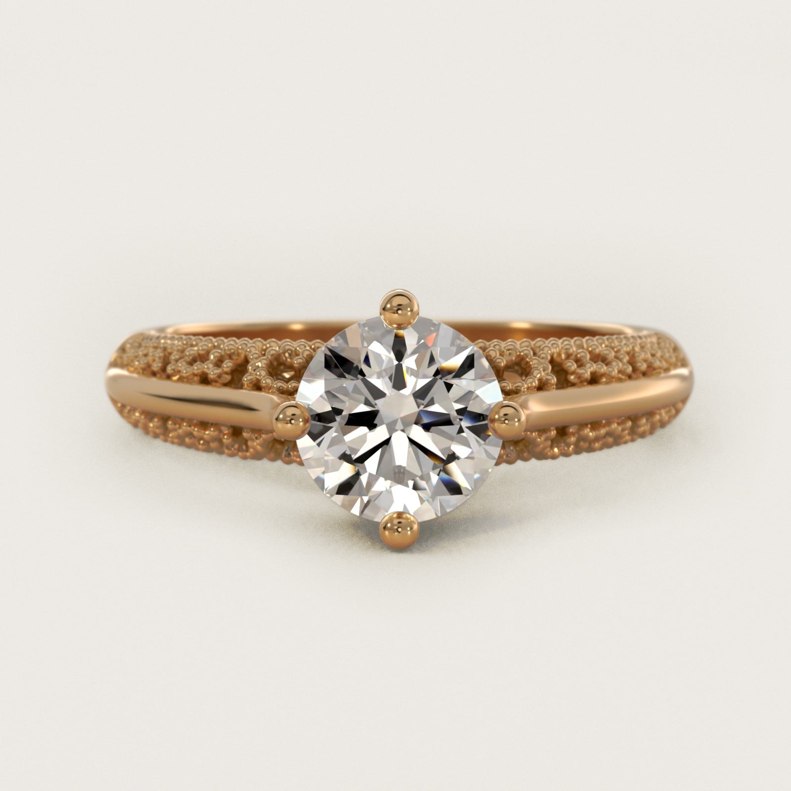 Beaded Filigree Cathedral Kite-Set Vintage-Style Engagement Ring In 18k Yellow Gold By James Allen - Round Center
