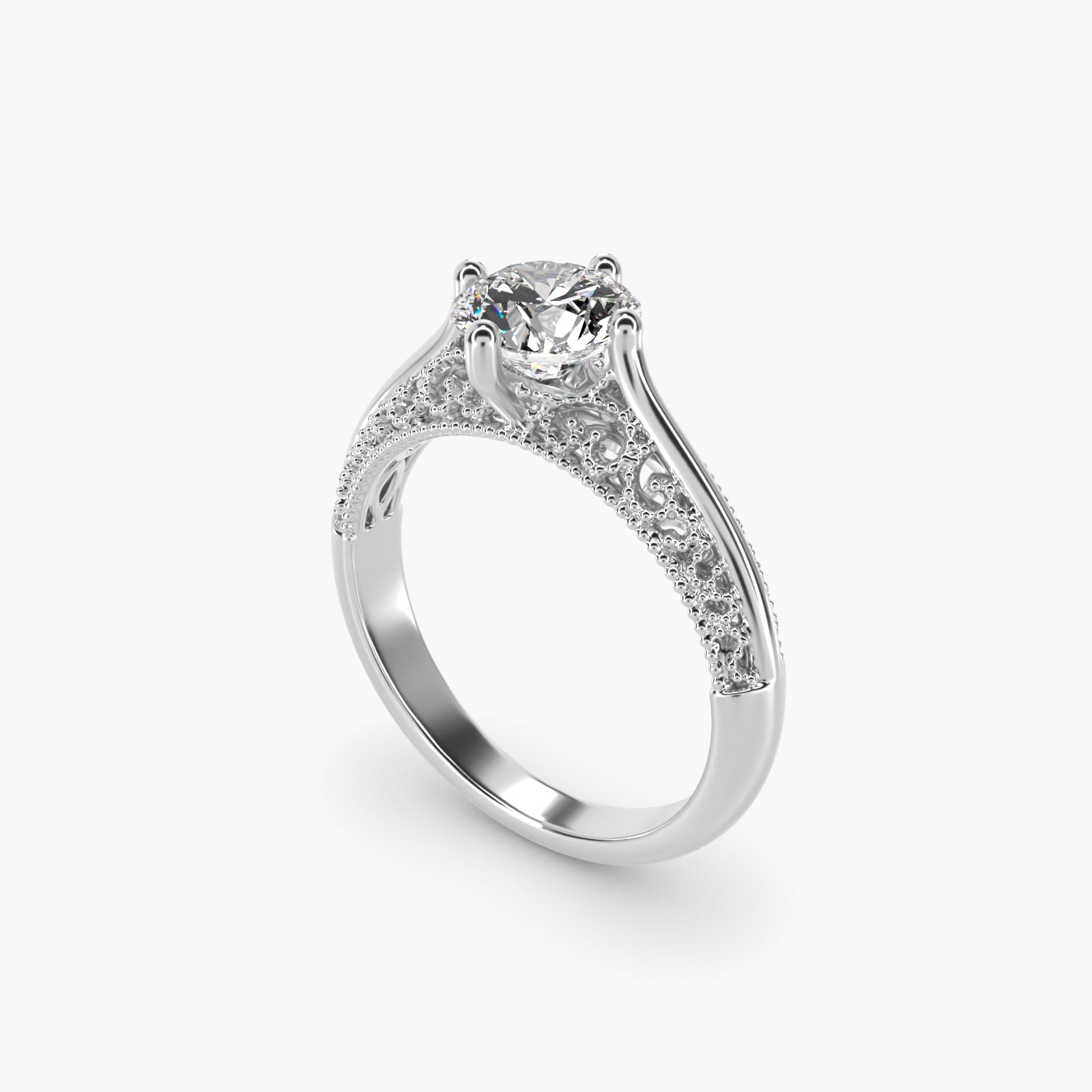 Beaded Filigree Cathedral Kite-Set Vintage-Style Engagement Ring In Platinum By James Allen - Round Center