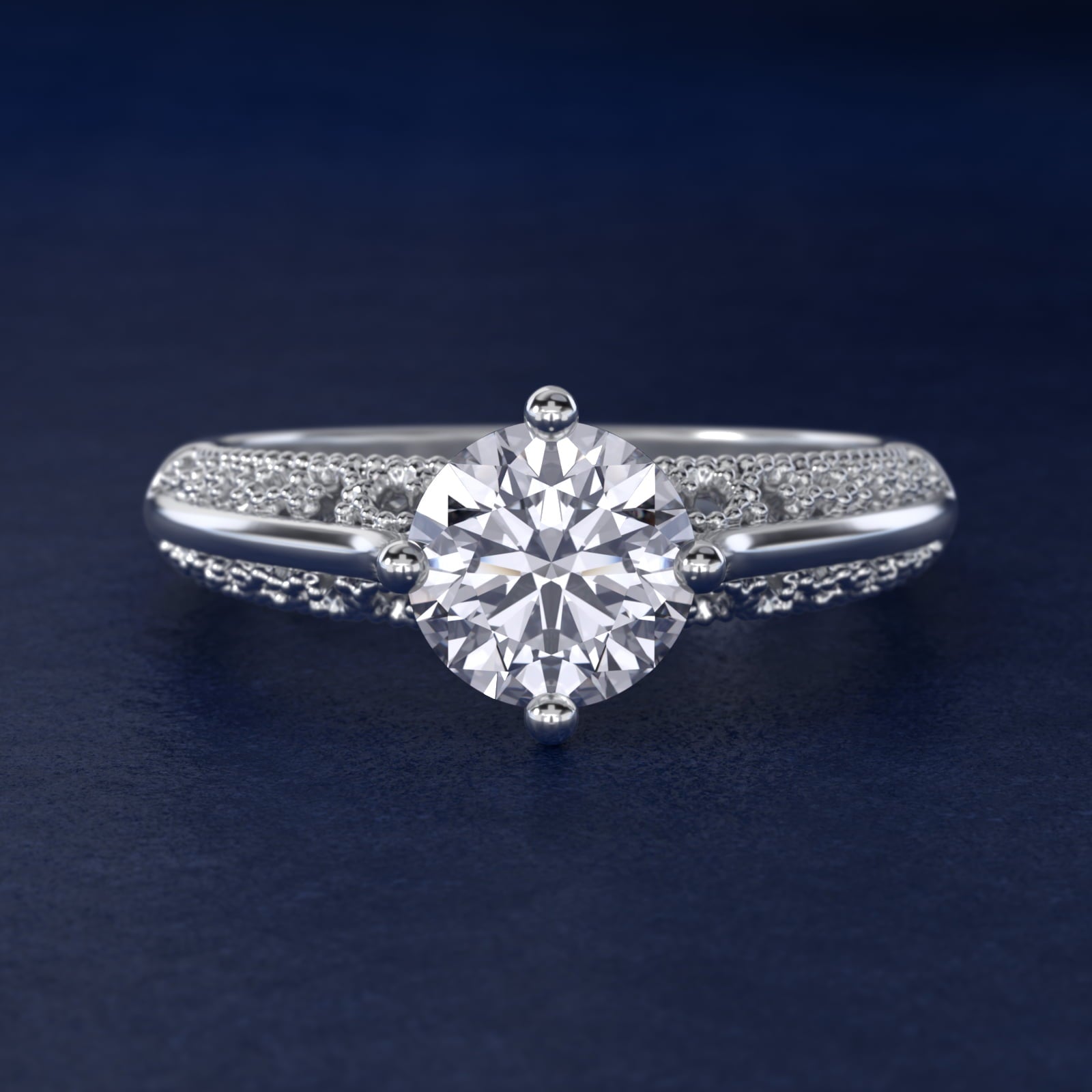 Beaded Filigree Cathedral Kite-Set Vintage-Style Engagement Ring In Platinum By James Allen - Round Center