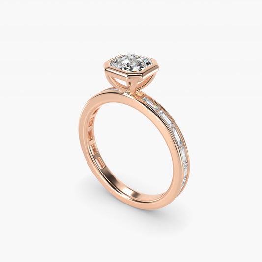 Bezel Engagement Ring with Channel Set Diamond Accent in 14K Rose Gold - Asscher Center