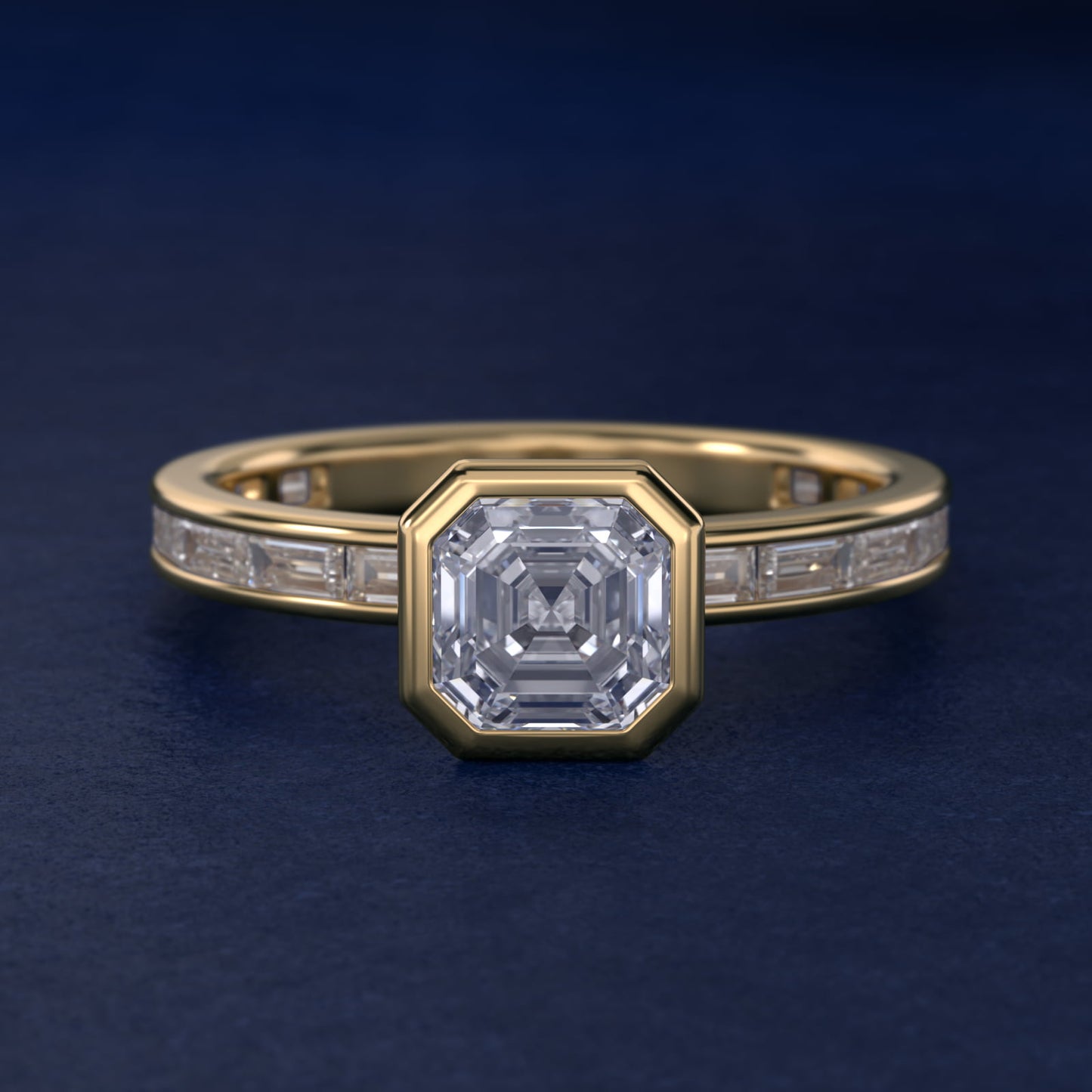 Bezel Engagement Ring with Channel Set Diamond Accent in 14K Yellow Gold - Asscher Center