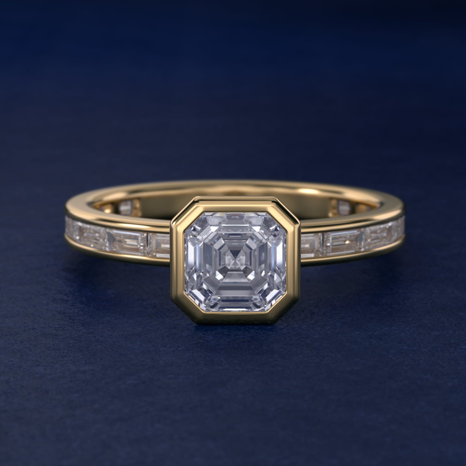 Bezel Engagement Ring with Channel Set Diamond Accent in 14K Yellow Gold - Asscher Center