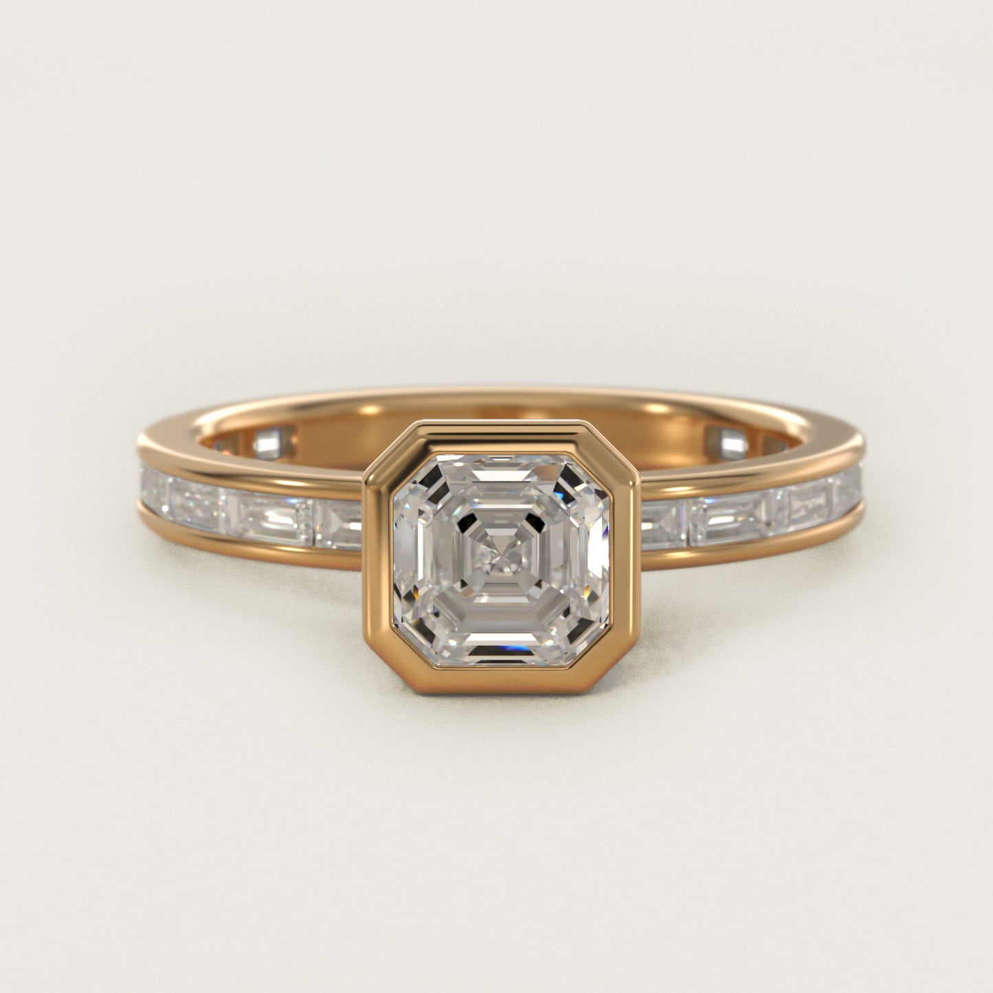 Bezel Engagement Ring with Channel Set Diamond Accent in 14K Yellow Gold - Asscher Center