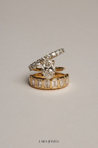 Emerald Bezel Diamond Half Band Gold - Back view