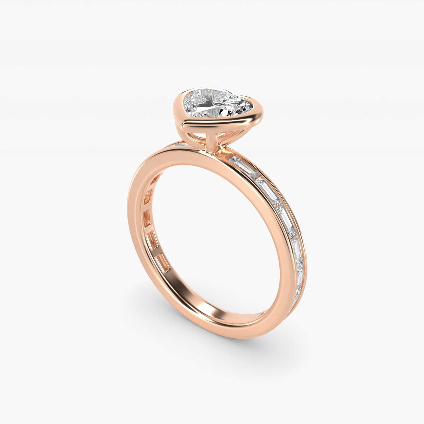 Bezel Engagement Ring with Channel Set Diamond Accent in 14K Rose Gold - Heart Center