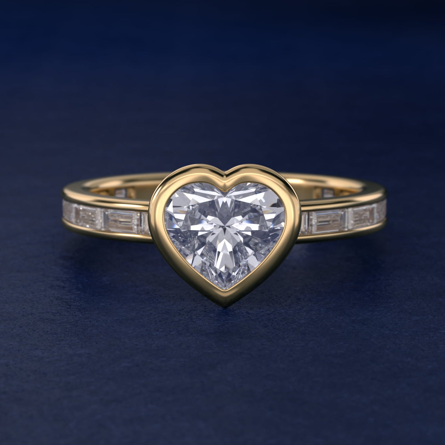 Bezel Engagement Ring with Channel Set Diamond Accent in 14K Yellow Gold - Heart Center