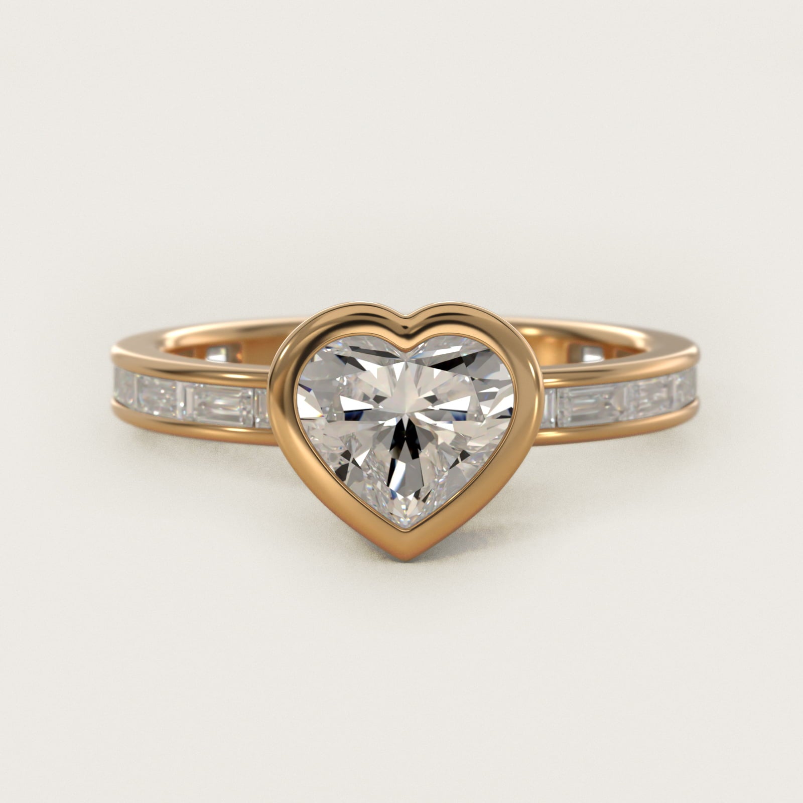 Bezel Engagement Ring with Channel Set Diamond Accent in 18k Yellow Gold - Heart Center