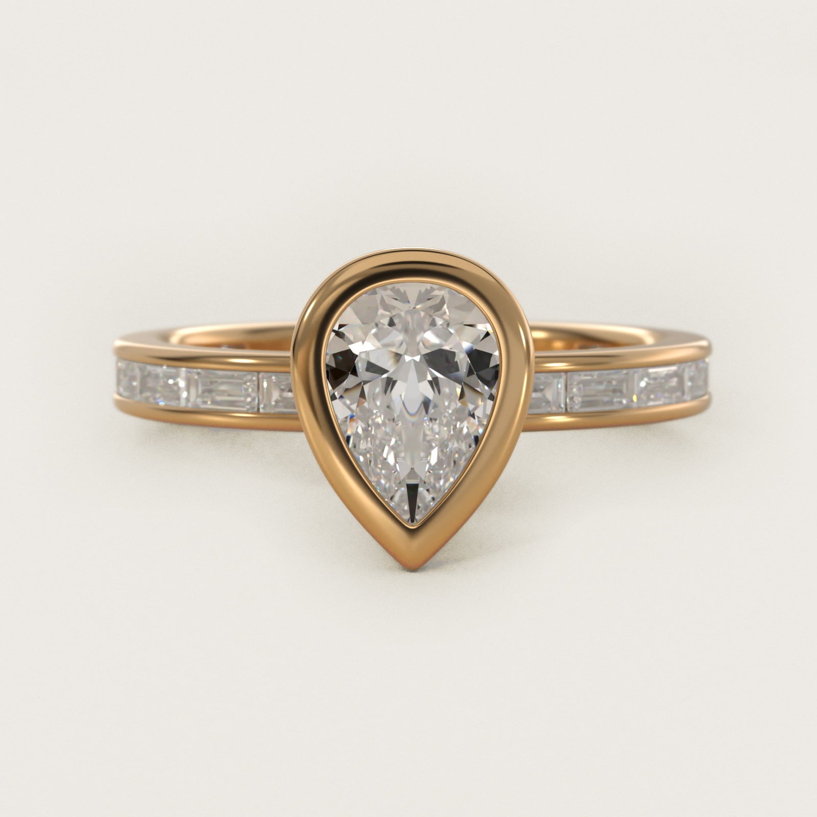 Bezel Engagement Ring with Channel Set Diamond Accent in 14K Yellow Gold - Pear Center