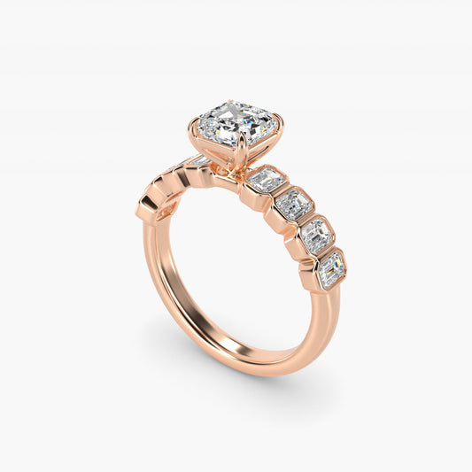 Bezel Set Emerald Cut Side Stone Diamond Engagement Ring In 14K Rose Gold By James Allen - Asscher Center