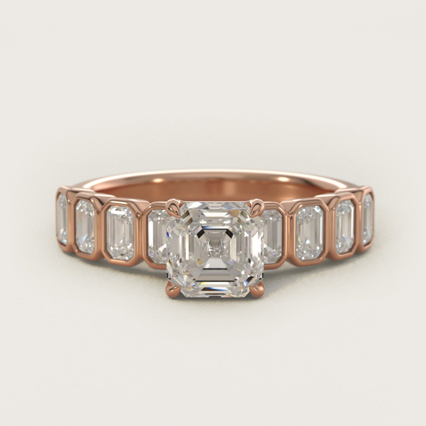 Bezel Set Emerald Cut Side Stone Diamond Engagement Ring In 14K Rose Gold By James Allen - Asscher Center