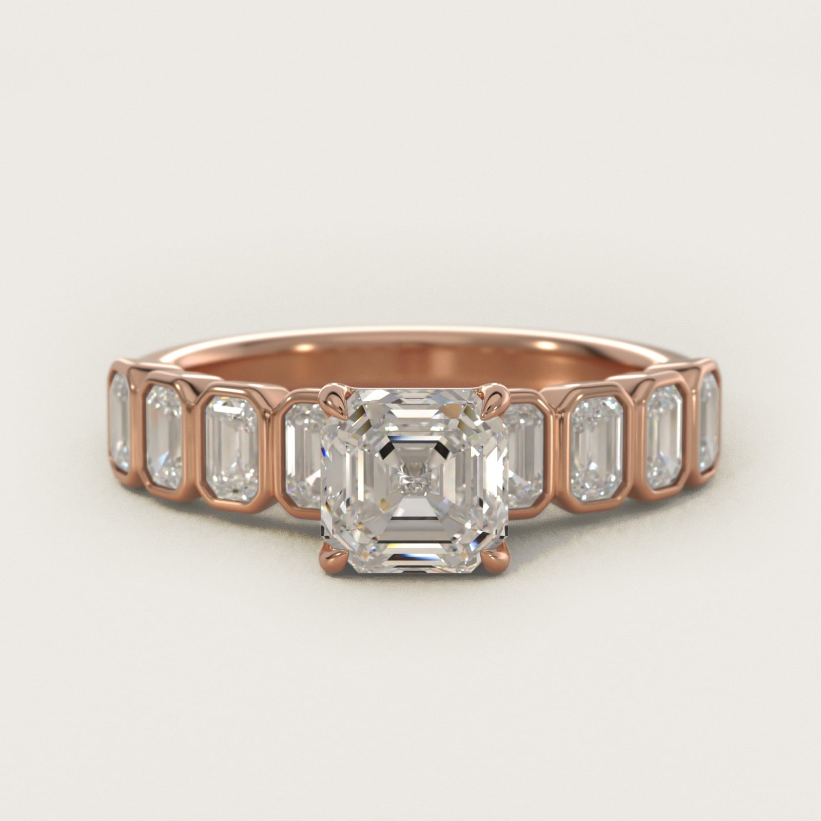 Bezel Set Emerald Cut Side Stone Diamond Engagement Ring In 14K Rose Gold By James Allen - Asscher Center