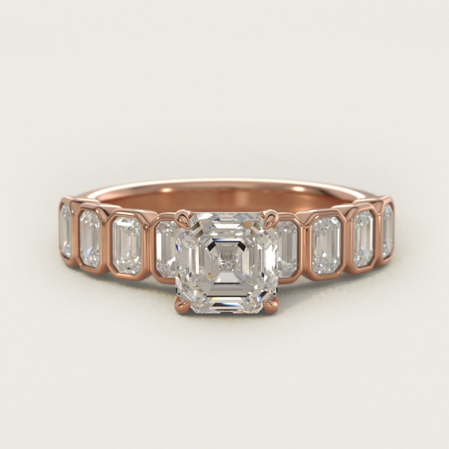 Bezel Set Emerald Cut Side Stone Diamond Engagement Ring In 18k Rose Gold By James Allen - Asscher Center