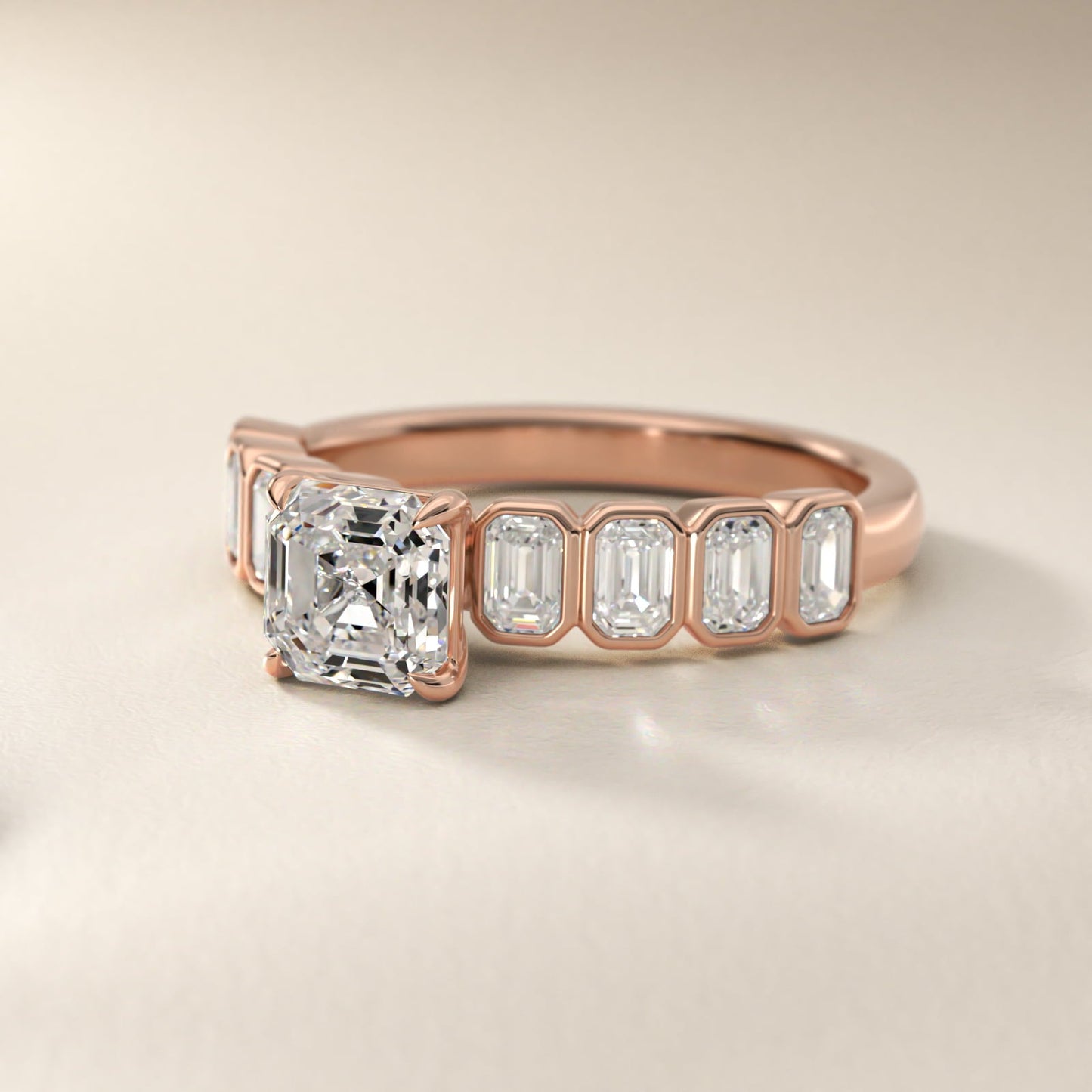 Bezel Set Emerald Cut Side Stone Diamond Engagement Ring In 18k Rose Gold By James Allen - Asscher Center
