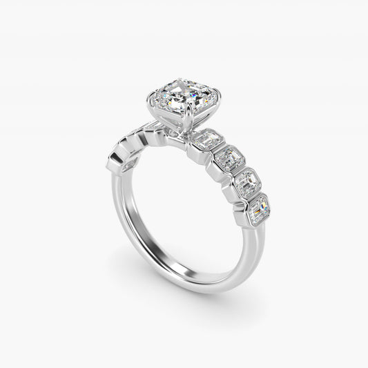 Bezel Set Emerald Cut Side Stone Diamond Engagement Ring In 14K White Gold By James Allen - Asscher Center