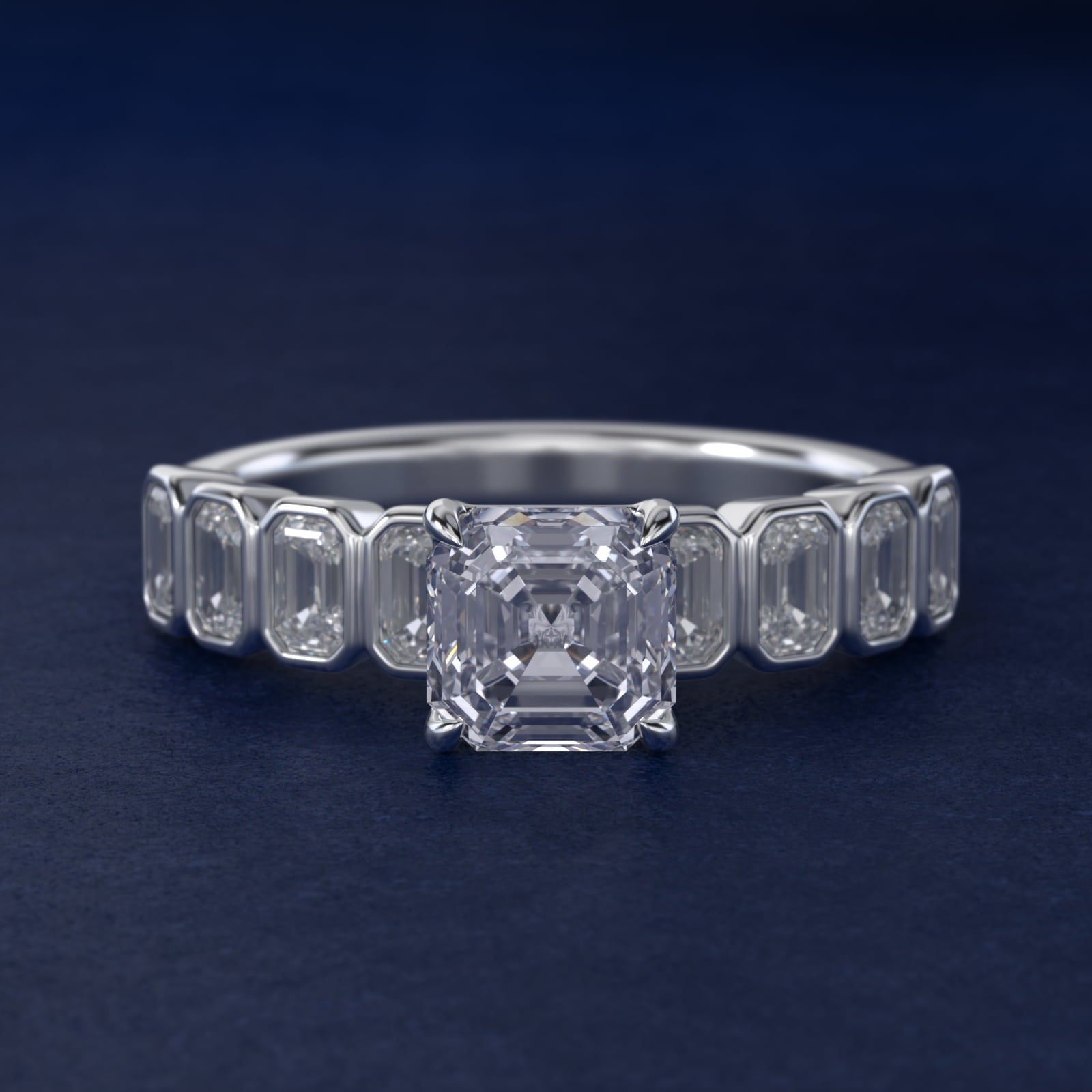 Bezel Set Emerald Cut Side Stone Diamond Engagement Ring In 18k White Gold By James Allen - Asscher Center