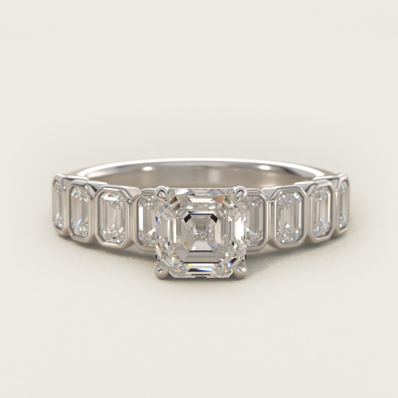 Bezel Set Emerald Cut Side Stone Diamond Engagement Ring In 14K White Gold By James Allen - Asscher Center