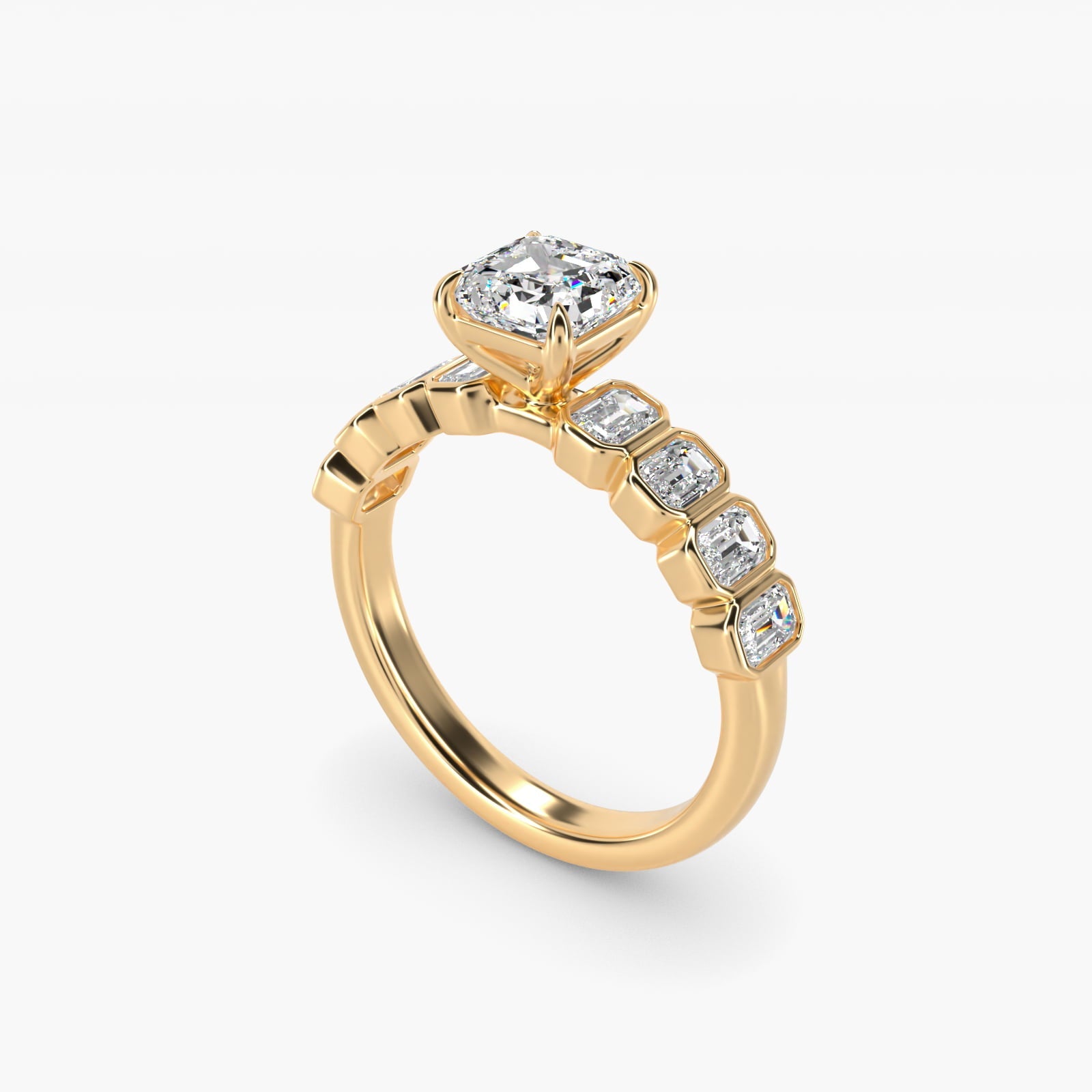 Bezel Set Emerald Cut Side Stone Diamond Engagement Ring In 18k Yellow Gold By James Allen - Asscher Center