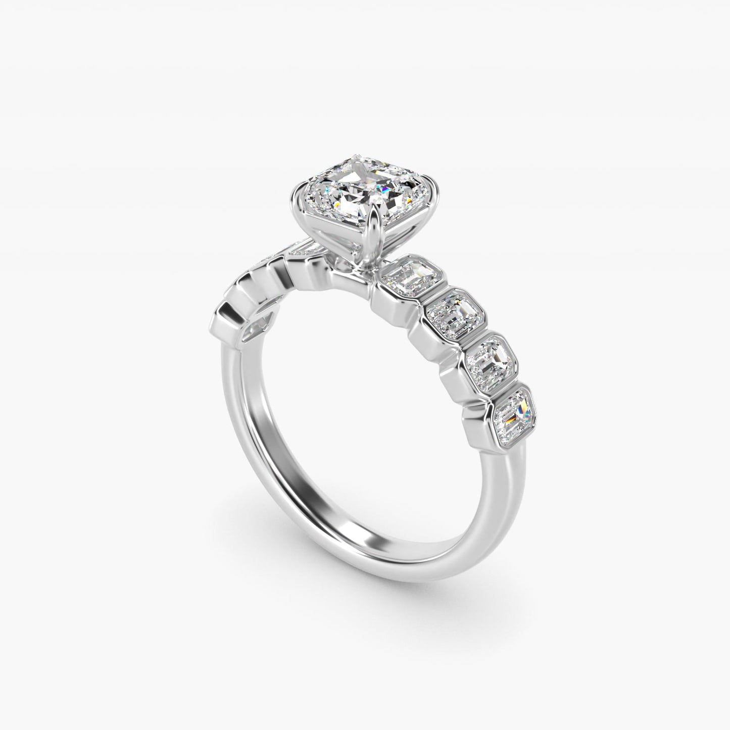 Bezel Set Emerald Cut Side Stone Diamond Engagement Ring In Platinum By James Allen - Asscher Center