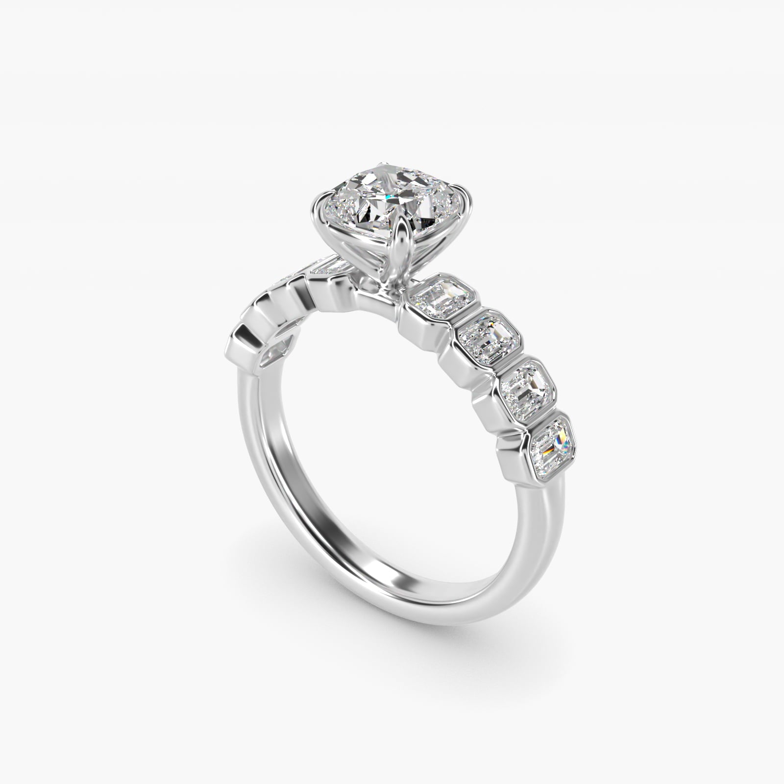 Bezel Set Emerald Cut Side Stone Diamond Engagement Ring In 14K White Gold By James Allen - Cushion Center