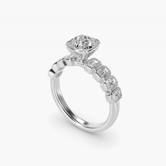 Bezel Set Emerald Cut Side Stone Diamond Engagement Ring In 14K White Gold By James Allen - Cushion Center