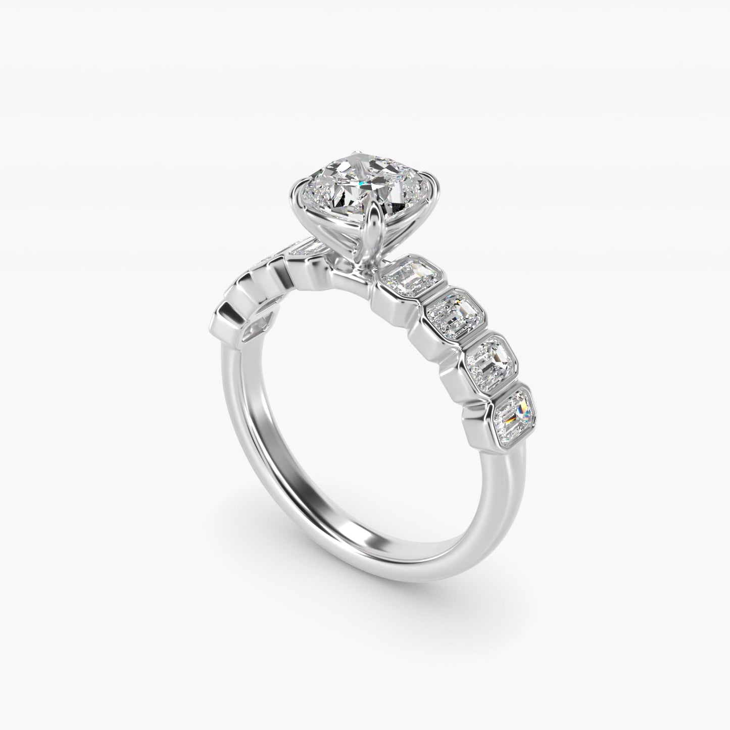 Bezel Set Emerald Cut Side Stone Diamond Engagement Ring In 18k White Gold By James Allen - Cushion Center