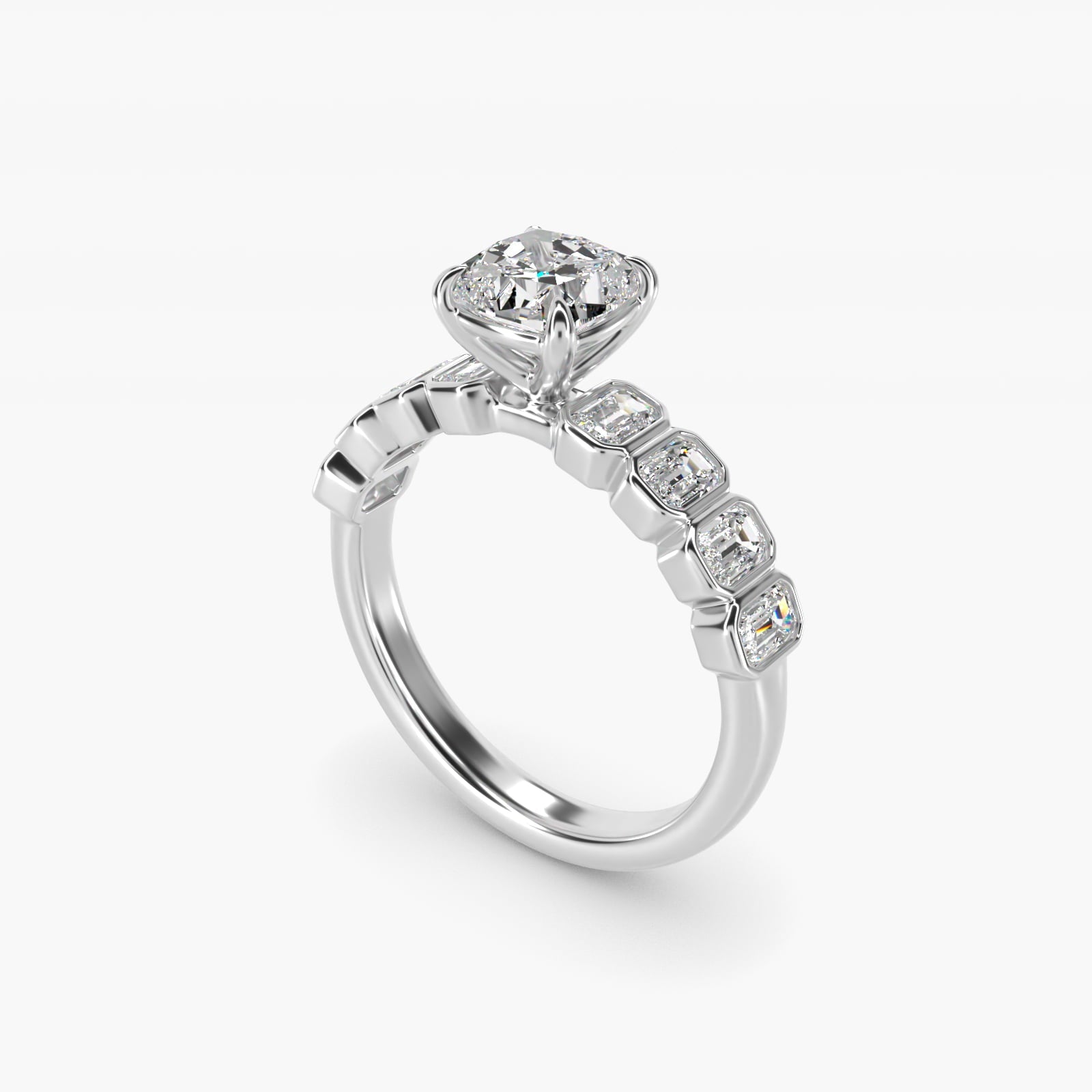 Bezel Set Emerald Cut Side Stone Diamond Engagement Ring In 18k White Gold By James Allen - Cushion Center