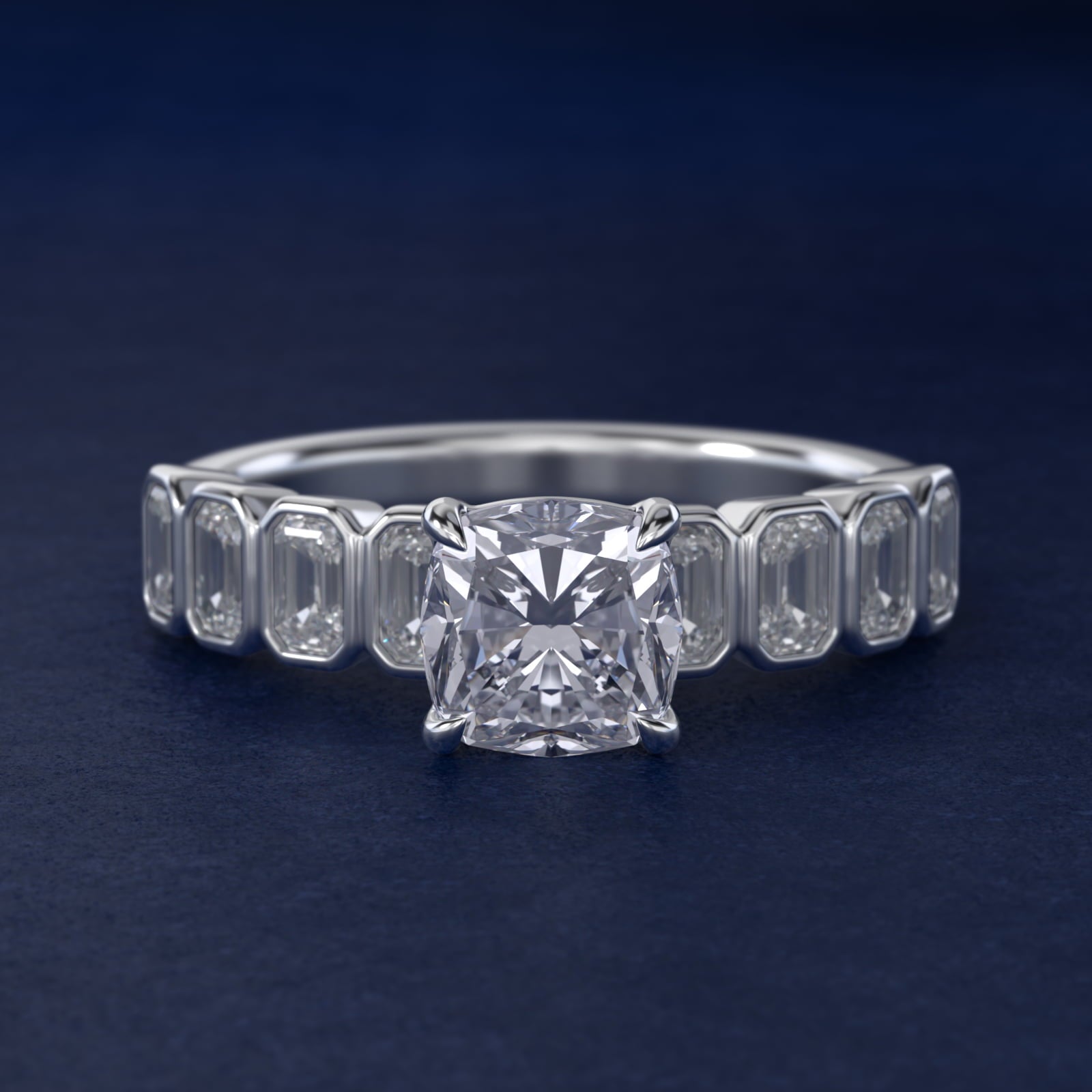 Bezel Set Emerald Cut Side Stone Diamond Engagement Ring In 14K White Gold By James Allen - Cushion Center