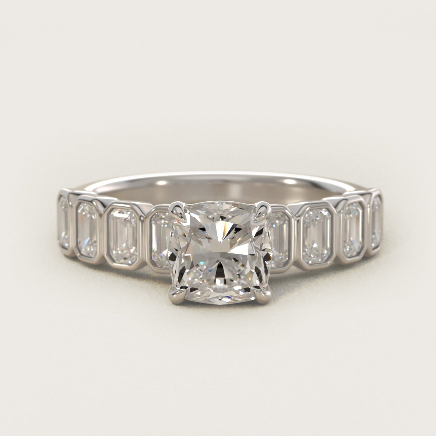 Bezel Set Emerald Cut Side Stone Diamond Engagement Ring In 14K White Gold By James Allen - Cushion Center