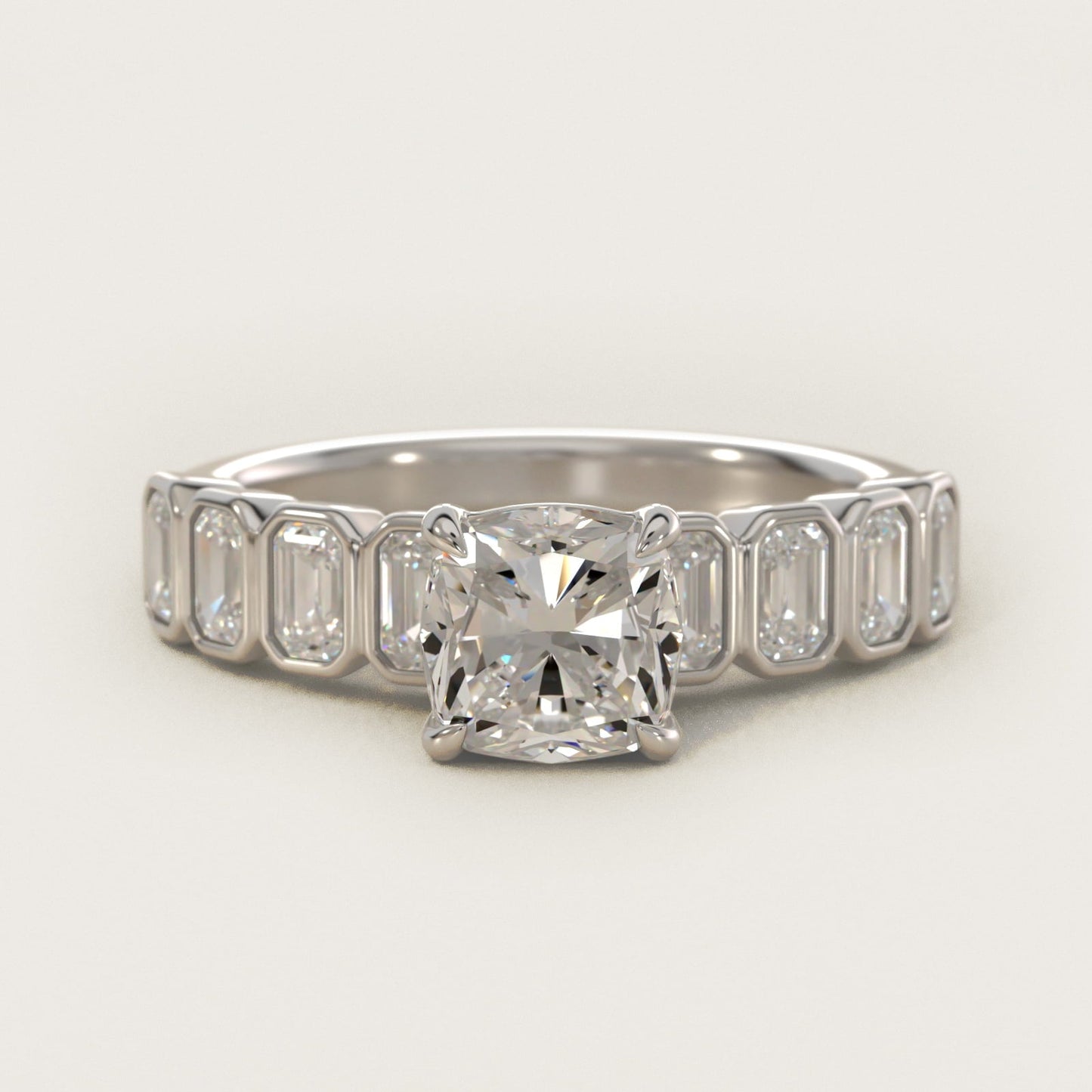 Bezel Set Emerald Cut Side Stone Diamond Engagement Ring In 18k White Gold By James Allen - Cushion Center
