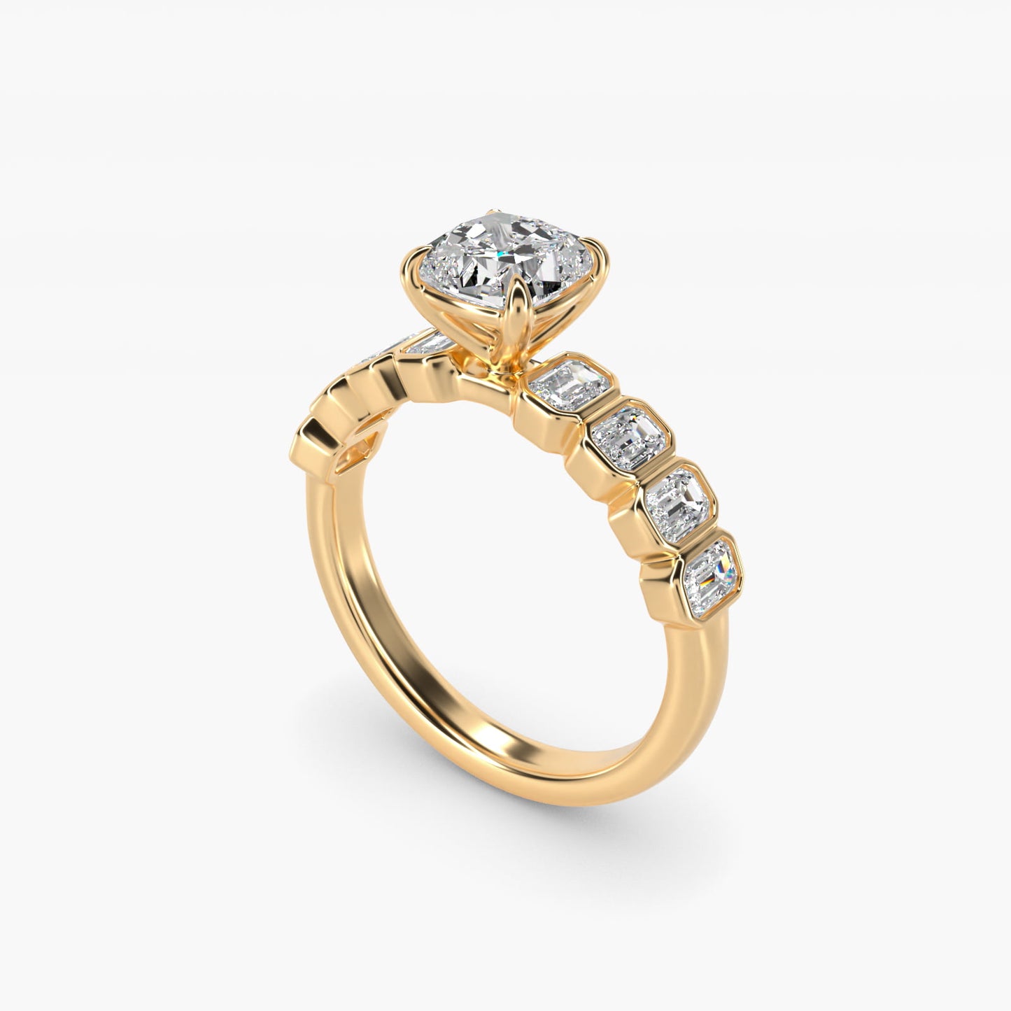 Bezel Set Emerald Cut Side Stone Diamond Engagement Ring In 14K Yellow Gold By James Allen - Cushion Center